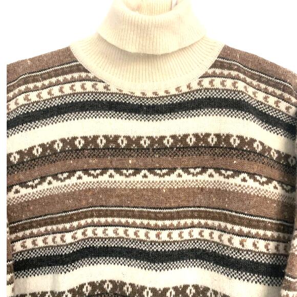 Vintage Maglia Donna Nordic Sweater M Fair Isle Brown Wool Blend Italy Pullover - Picture 3 of 8